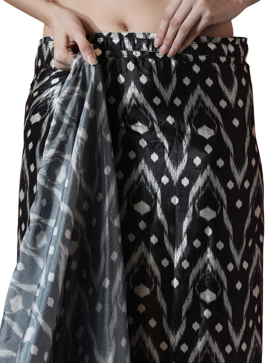 Black Chinon Digital Print with Lace Border Ready to Wear Saree