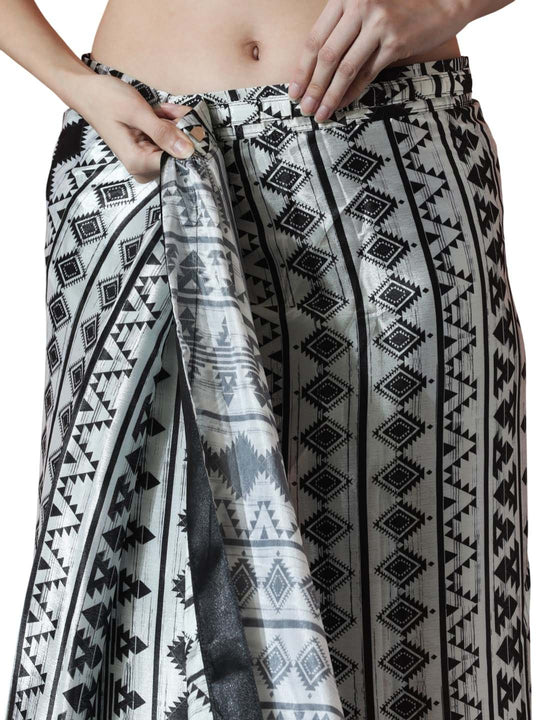 Black Chinon Digital Print with Lace Border Ready to Wear Saree