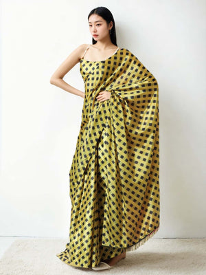 Mehendi Chinon Digital Print with Lace Border Ready to Wear Saree