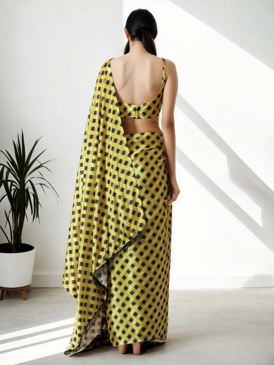 Mehendi Chinon Digital Print with Lace Border Ready to Wear Saree