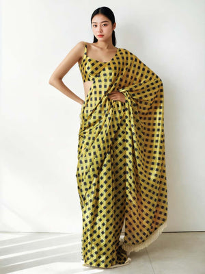 Mehendi Chinon Digital Print with Lace Border Ready to Wear Saree