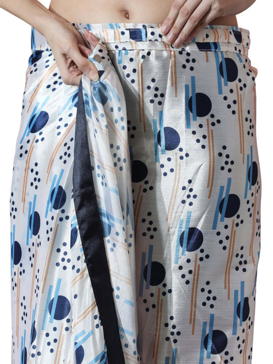 Multicolor Chinon Digital Print with Lace Border Ready to Wear Saree