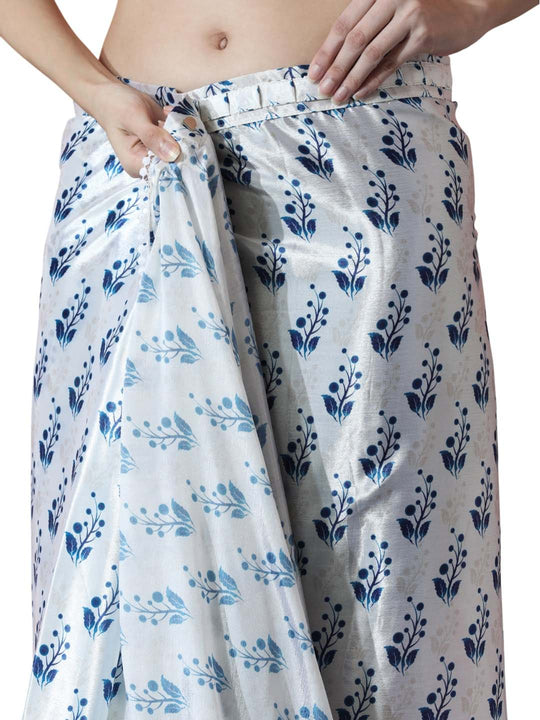 Blue Chinon Digital Print with Lace Border Ready to Wear Saree