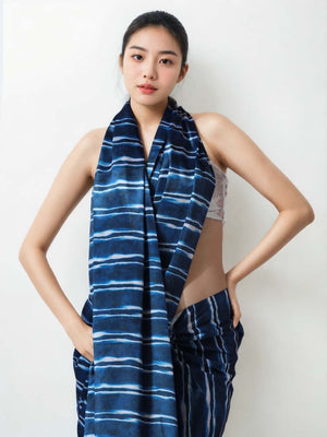 Navy Blue Chinon Digital Print with Lace Border Ready to Wear Saree