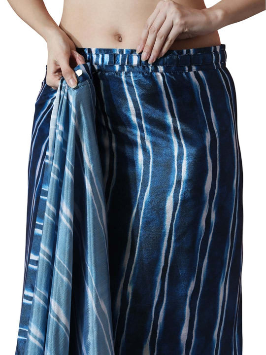 Navy Blue Chinon Digital Print with Lace Border Ready to Wear Saree