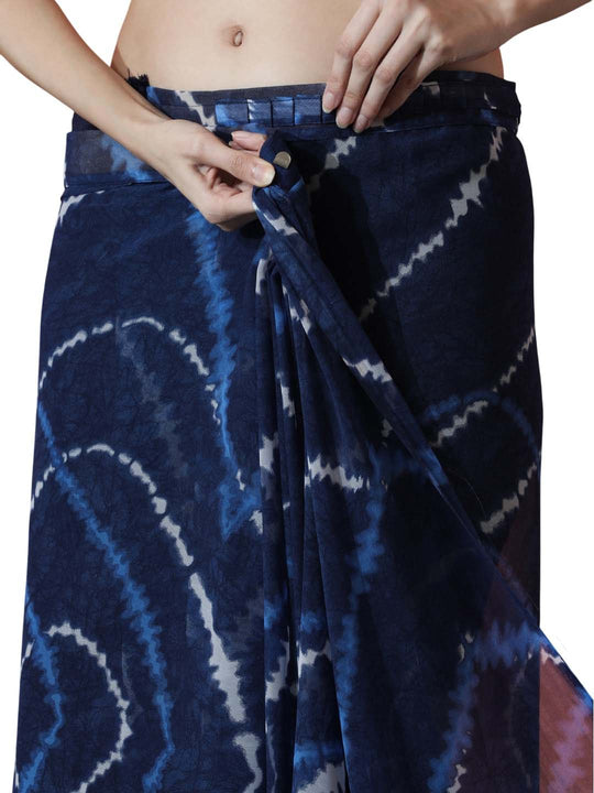 Dark Blue Marble Chiffon Printed Ready to Wear Saree