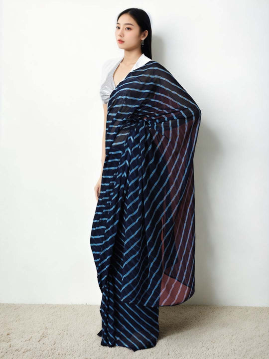 Dark Blue Marble Chiffon Printed Ready to Wear Saree