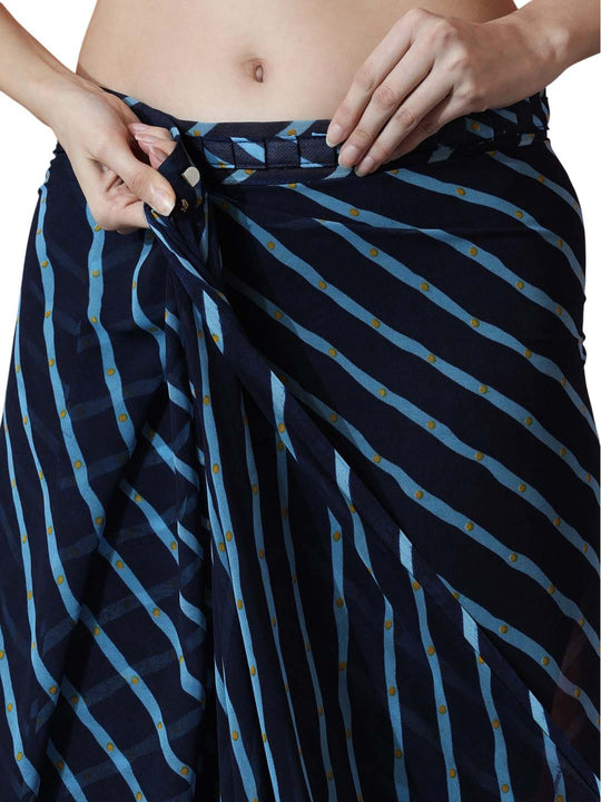 Dark Blue Marble Chiffon Printed Ready to Wear Saree