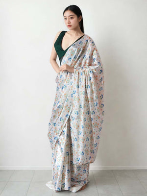 Multicolor Chinon Digital Print with Lace Border Ready to Wear Saree