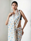 Multicolor Chinon Digital Print with Lace Border Ready to Wear Saree