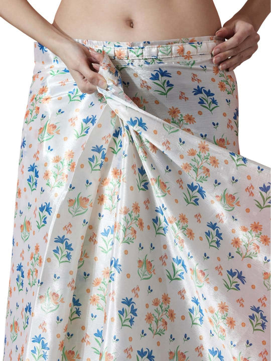 Multicolor Chinon Digital Print with Lace Border Ready to Wear Saree