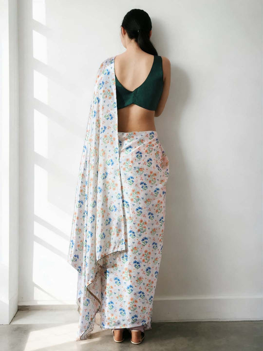 Multicolor Chinon Digital Print with Lace Border Ready to Wear Saree