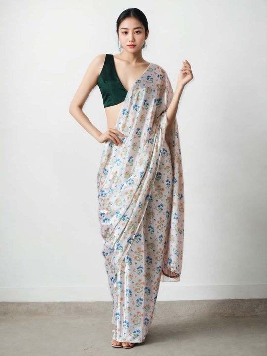Multicolor Chinon Digital Print with Lace Border Ready to Wear Saree