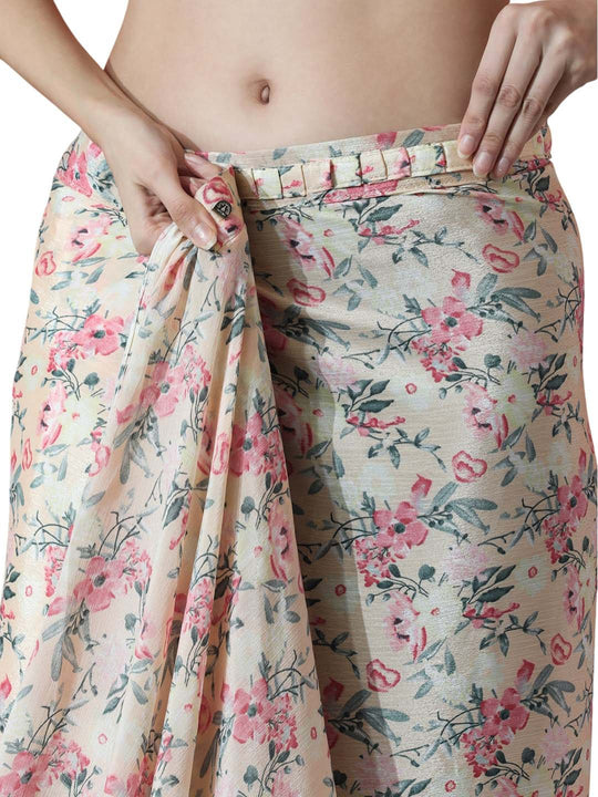 Multicolor Chinon Digital Print with Lace Border Ready to Wear Saree