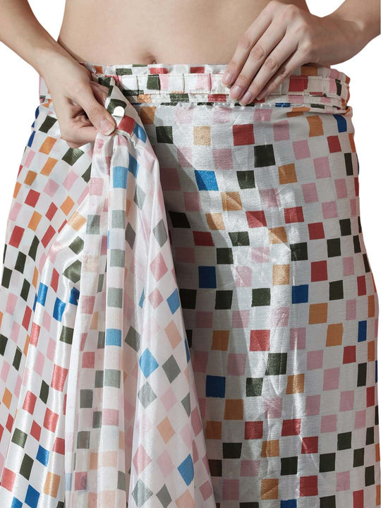 Multicolor Chinon Digital Print with Lace Border Ready to Wear Saree