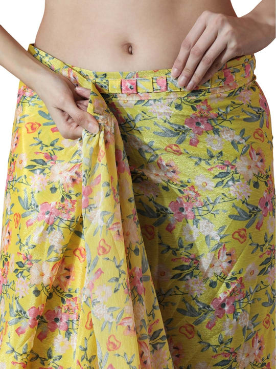 Mehendi Chinon Digital Print with Lace Border Ready to Wear Saree