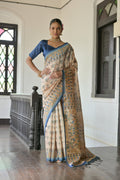 Blue Soft Tussar Silk Printed Designer Saree with Blouse