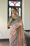 Green Soft Tussar Silk Printed Designer Saree with Blouse