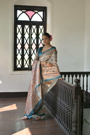 Rama Soft Tussar Silk Printed Designer Saree with Blouse