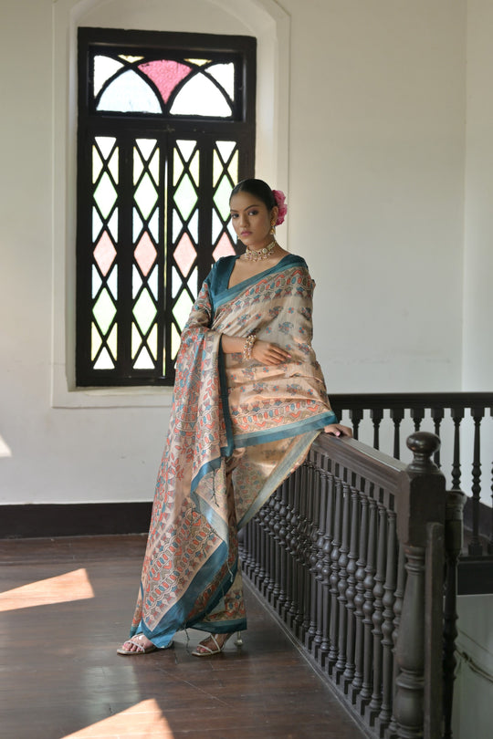 Rama Soft Tussar Silk Printed Designer Saree with Blouse