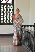 Red Soft Tussar Silk Printed Designer Saree with Blouse