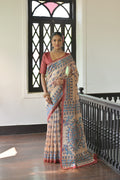 Red Soft Tussar Silk Printed Designer Saree with Blouse