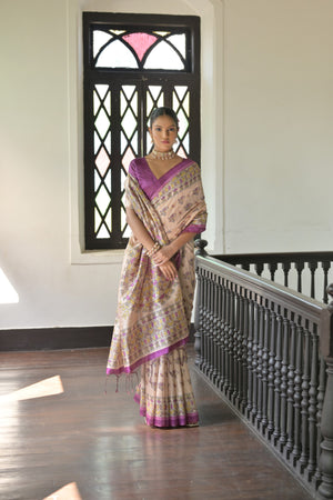 Wine Soft Tussar Silk Printed Designer Saree with Blouse