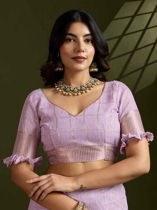 Purple Tissue Linen Silk Zari Woven Designer Saree with Blouse