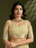 Light Yellow Tissue Linen Silk Zari Woven Designer Saree with Blouse