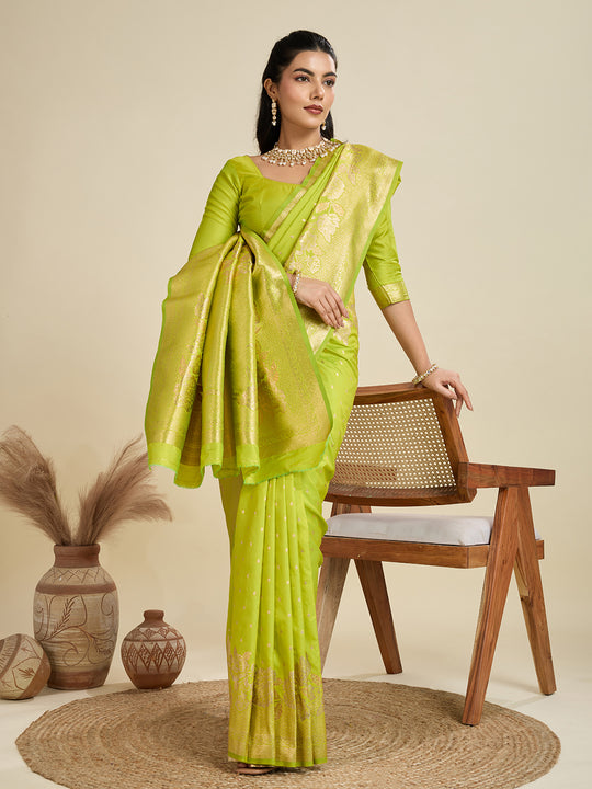 Green Soft Kanjivaram Silk Zari Woven Designer Saree with Blouse