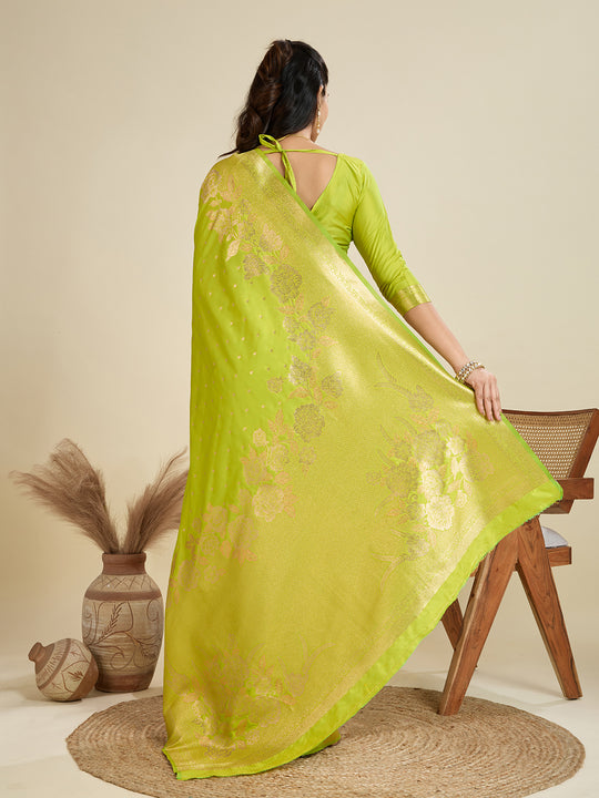 Green Soft Kanjivaram Silk Zari Woven Designer Saree with Blouse