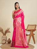 Pink Soft Kanjivaram Silk Zari Woven Designer Saree with Blouse