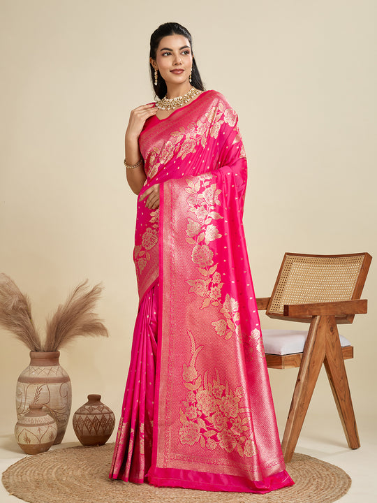 Pink Soft Kanjivaram Silk Zari Woven Designer Saree with Blouse