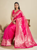 Pink Soft Kanjivaram Silk Zari Woven Designer Saree with Blouse