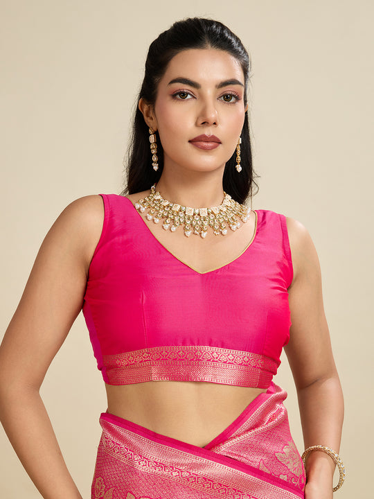 Pink Soft Kanjivaram Silk Zari Woven Designer Saree with Blouse