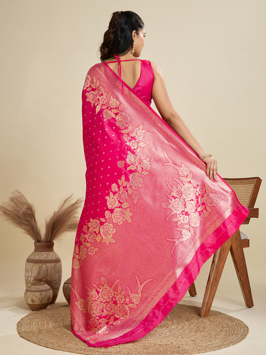 Pink Soft Kanjivaram Silk Zari Woven Designer Saree with Blouse