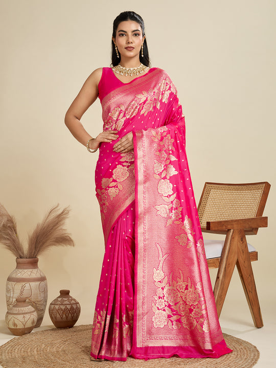 Pink Soft Kanjivaram Silk Zari Woven Designer Saree with Blouse