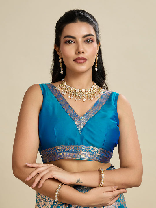 Blue Soft Kanjivaram Silk Zari Woven Designer Saree with Blouse