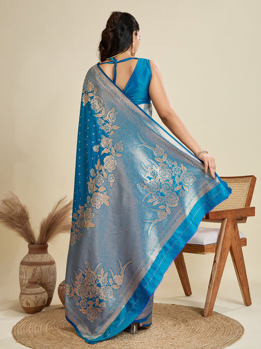 Blue Soft Kanjivaram Silk Zari Woven Designer Saree with Blouse