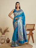 Blue Soft Kanjivaram Silk Zari Woven Designer Saree with Blouse