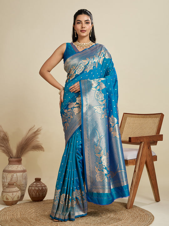 Blue Soft Kanjivaram Silk Zari Woven Designer Saree with Blouse