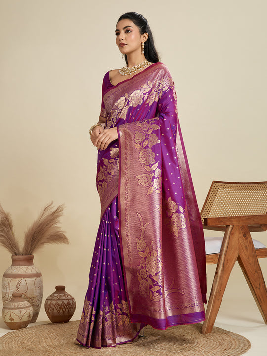 Purple Soft Kanjivaram Silk Zari Woven Designer Saree with Blouse