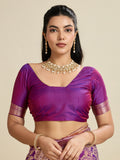 Purple Soft Kanjivaram Silk Zari Woven Designer Saree with Blouse