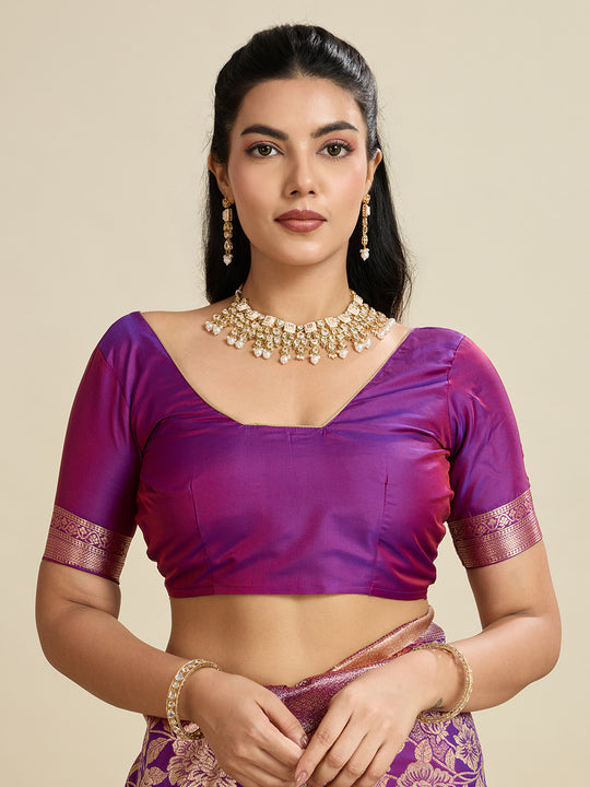 Purple Soft Kanjivaram Silk Zari Woven Designer Saree with Blouse