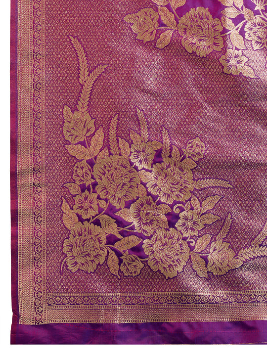Purple Soft Kanjivaram Silk Zari Woven Designer Saree with Blouse