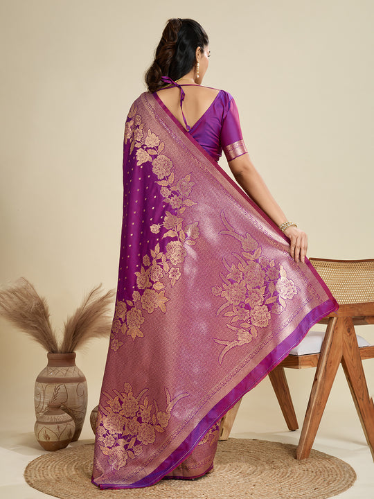 Purple Soft Kanjivaram Silk Zari Woven Designer Saree with Blouse