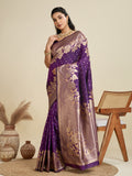 Wine Soft Kanjivaram Silk Zari Woven Designer Saree with Blouse