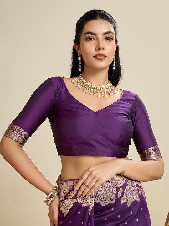 Wine Soft Kanjivaram Silk Zari Woven Designer Saree with Blouse