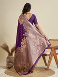 Wine Soft Kanjivaram Silk Zari Woven Designer Saree with Blouse
