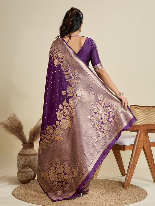 Wine Soft Kanjivaram Silk Zari Woven Designer Saree with Blouse